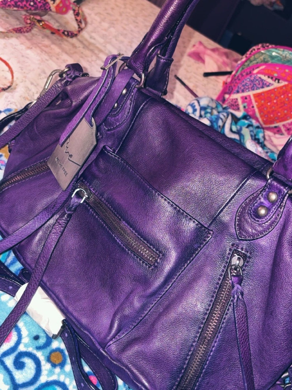 Free People Purple Leather Shoulder Bag